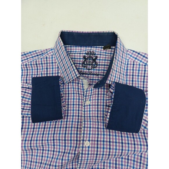 English Laundry Mens Checked Flip Cuff Multicolor white purple blue Sz 18 / XXL - Picture 7 of 11